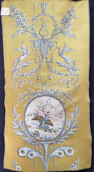 Antique Unused Silk Lampas Sample Panel with Original Label: C18th France