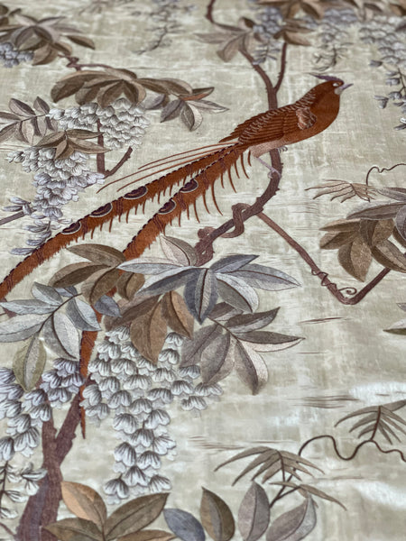 Antique Oval Silk Embroidery with Birds & Butterflies: C19th Qing dynasty, China