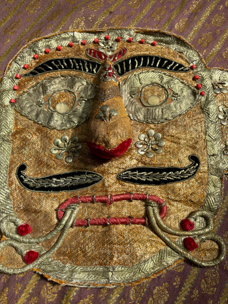 Rare Antique Folk Art Metallic Textile Mask Ramlila of Ramnagar(Varanasi)India C20th