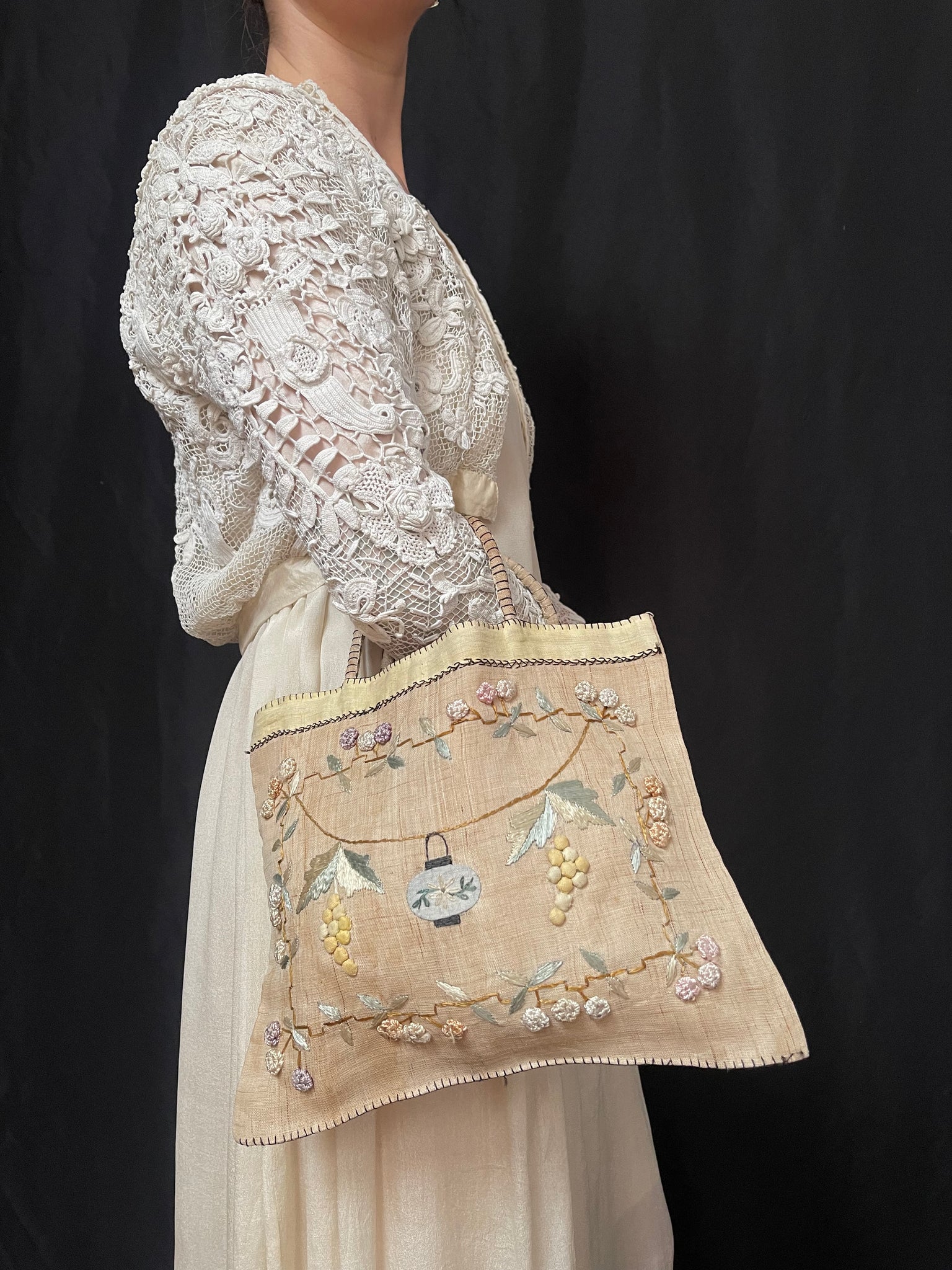 Antique Appliqué Embroidered Pina Cloth Bag: C1930 Vietnam