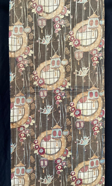 Antique Art Nouveau Japanoise Textile with Lanterns: C1900/10 Foxtons, England