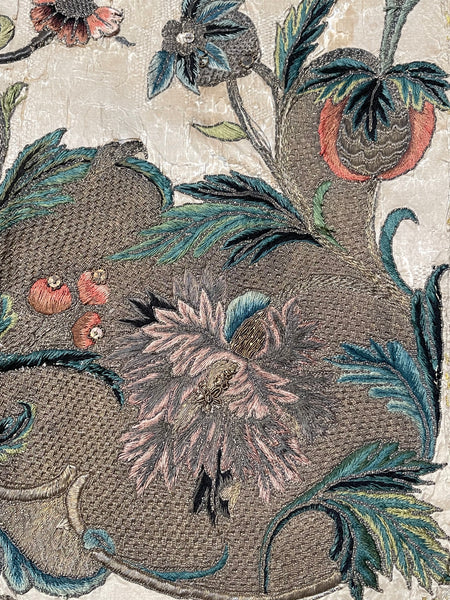 Rare Antique Silk and Gilt Thread Embroidered Apron : C18th England