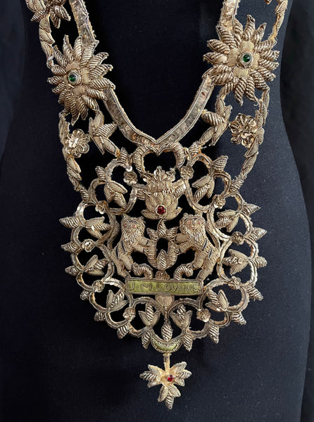 Antique Anglo India Zardozi Embroidered Heraldic Ceremonial Garland Necklace: C19th India
