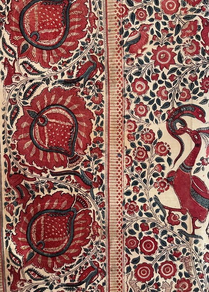 Rare Block Print and Hand Painted Palampore Border Fragment Coromandel Coast: C18th India