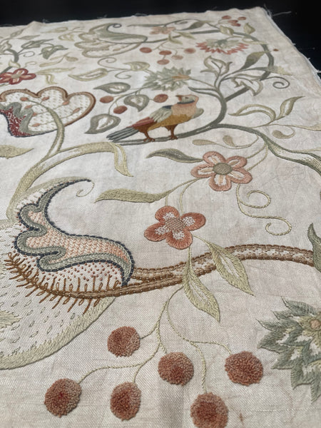 Arts and Crafts Jacobean Revival Embroidery with Flowers and Birds: C1910 Britain