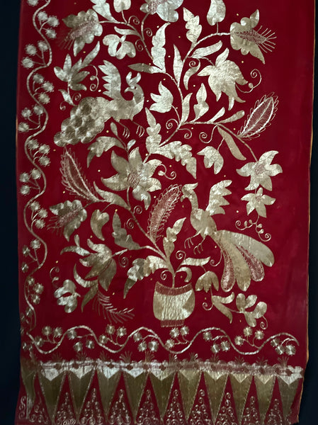 Gold Embroidered Wall Hanging with Birds: C20th Indonesia