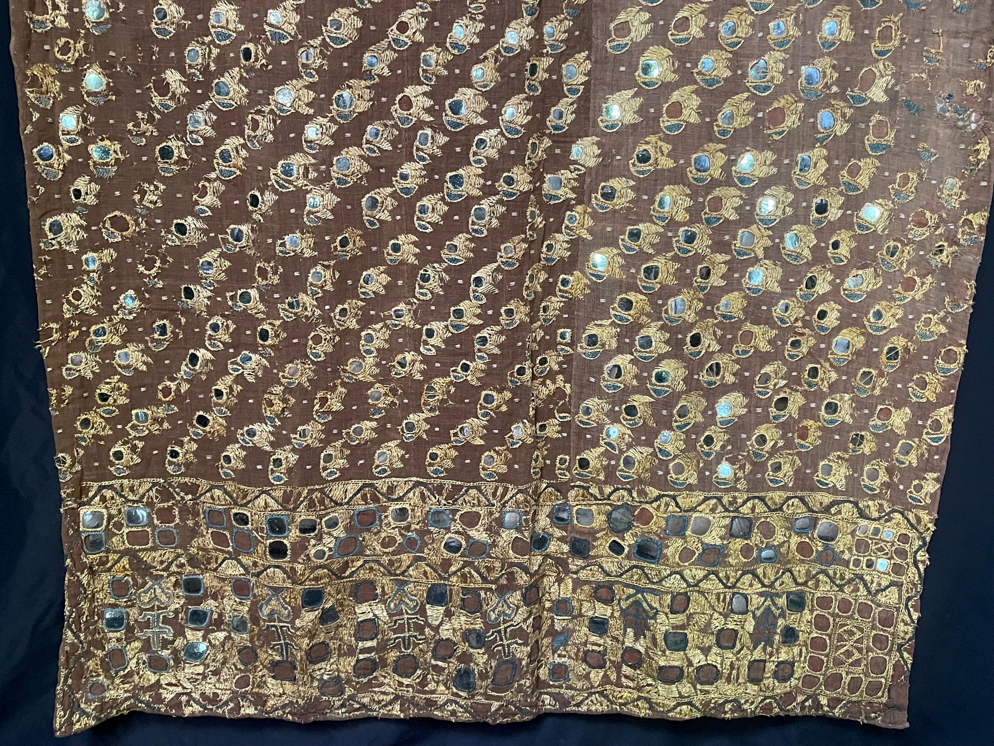 Antique Traditional Floss Silk Embroidered and Mirrored Phulkari Wallhanging Interior Decor Collectable