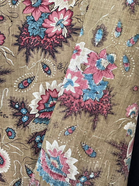 Antique Indienne Floral Printed Cotton Textile : C19th France