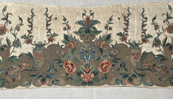Rare Antique Silk and Gilt Thread Embroidered Apron : C18th England
