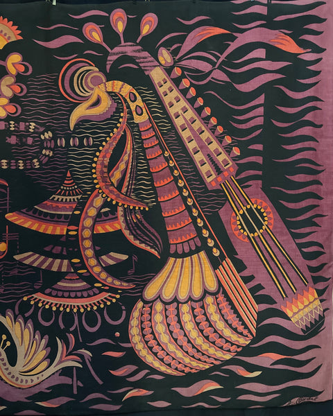 Limited Edition Printed Tapestry Wallhanging Fête by Agnès Courat: mid C20th, France