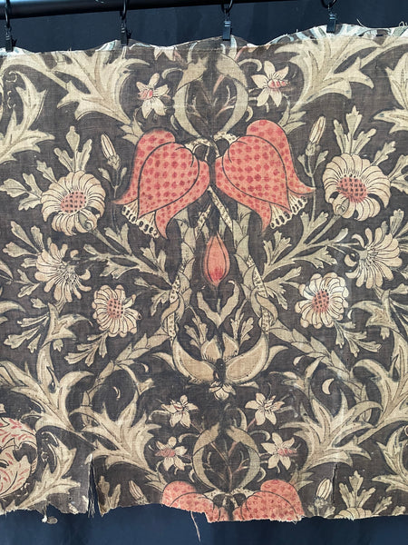 Antique Arts & Crafts Block Printed Panel with Snakes Head Fritillery: C19th Britain