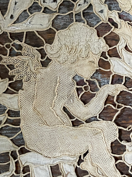 Antique Venetian Needlelace with Cherubs: Late C17th early C18th Venice, Italy