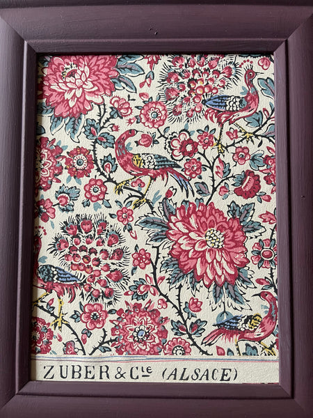 Antique Framed Block Print Hand Painted Wallpaper Samples: C19th Alsace, France