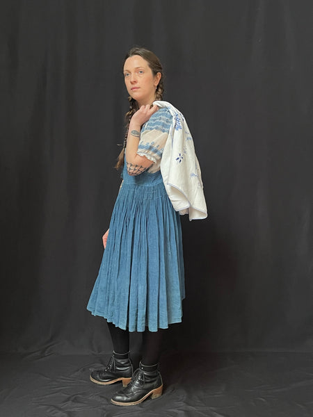 Antique Smocked Indigo Linen Dress: C19th Slovakia