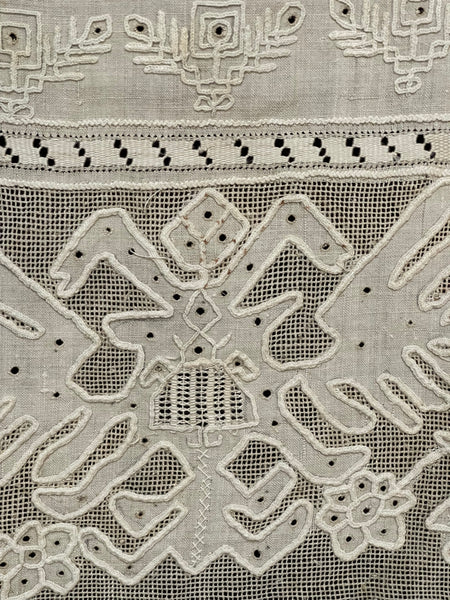Traditional Drawn Thread work and Embroidered Linen Runner: C1920 Bulgaria