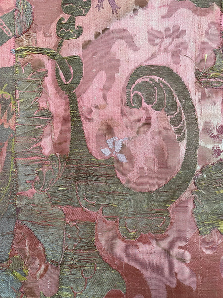 Antique Rare Bizarre Silk Brocaded Panel Rare: Early C18th France