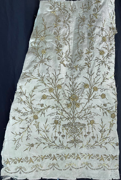 Antique Ottoman Embroidered Powder Blue Silk Satin Gold Embroidered Panels: C19th Turkey