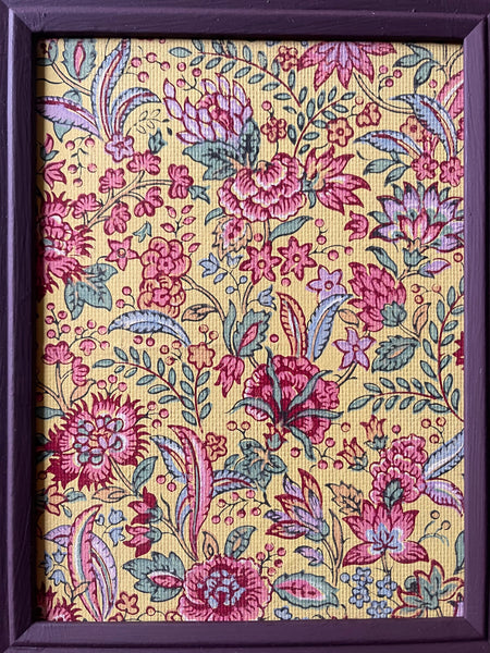 Antique Framed Block Print Hand Painted Wallpaper Samples: C19th Alsace, France