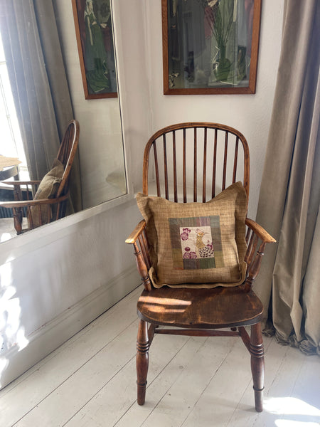 Bespoke Handmade Silk and linen Cushion or Pillow with 1920s Chintz Panel