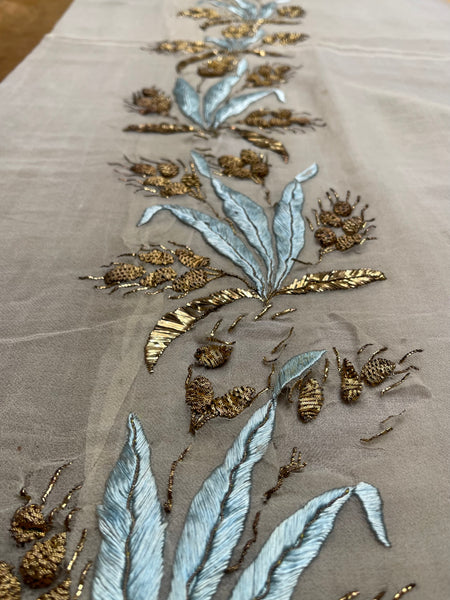 Antique silk and Gold Gilt Embroidered Silk Chiffon C18th France