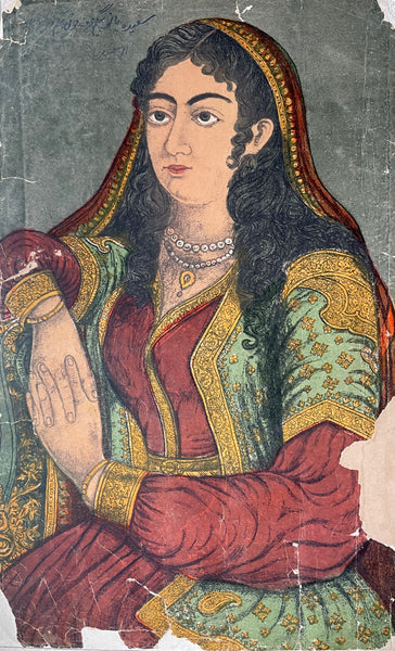 Pair Antique Lithograph Prints Emperor Shah Jahan & Mumtez Mahal: late C19th early C20th