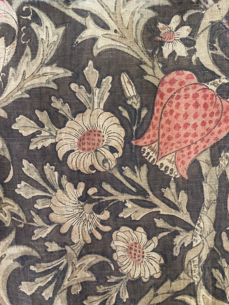 Antique Arts & Crafts Block Printed Panel with Snakes Head Fritillery: C19th Britain