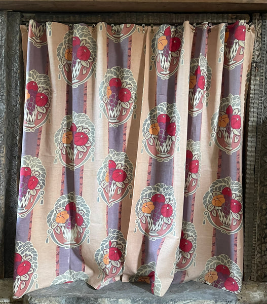 Pair Original Antique Art Deco Stencil Printed Curtain Panels: C1920s France