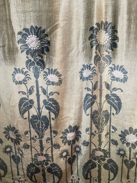 Rare Art Nouveau Stencilled Silk and Mohair Velvet Curtain with Sunflowers : C1890s France