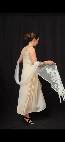 Antique Handmade Lace Stole Wrap: C19th France