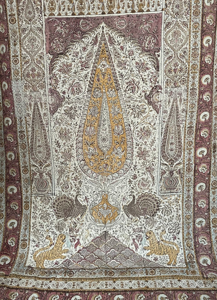 Antique Hand Block Printed Kalamkari Wallhanging: C19th India
