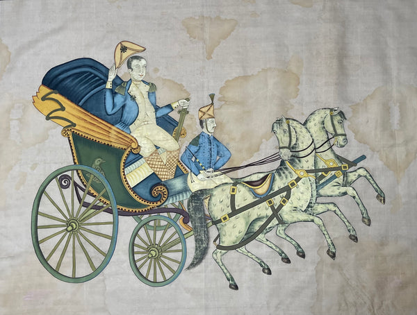 Hand Painted Silk Wallhanging Napoleon in Horse Drawn Carriage, C19th China, for export