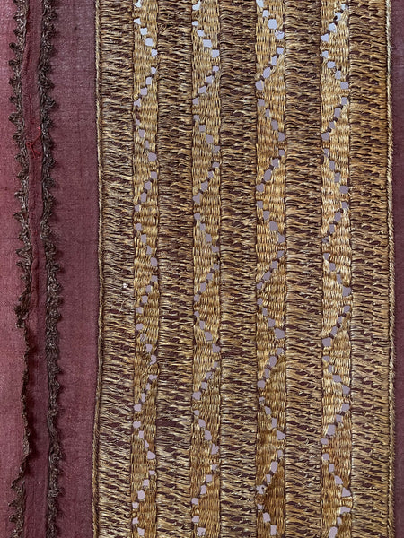 Antique Gold Thread Embroidered Panel Curtain Wallhanging:C20th Indonisia