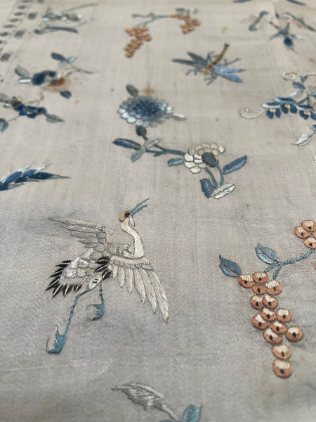 Fine Silk Embroidered Panel with Insects Birds & Flowers: C19th China