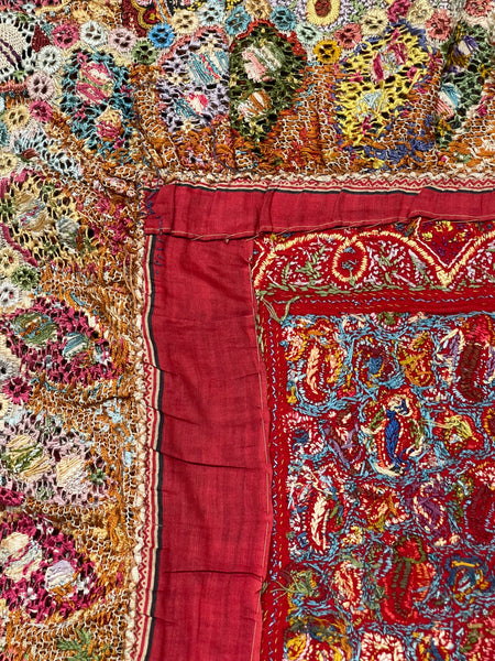 Decorative Antique Silk Hand Embroidered Printed Cloth : C19th India