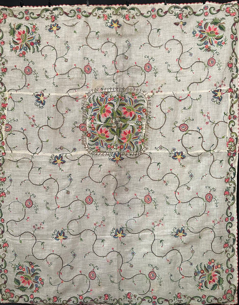 Fine Antique Silk and Gilt Thread Embroidered Wedding Shawl or Cover: C18th Ottoman Turkey