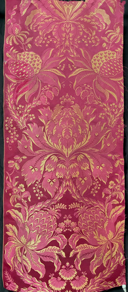 Antique Silk Brocade Panel in Pinky Reds & Gold: C19th France