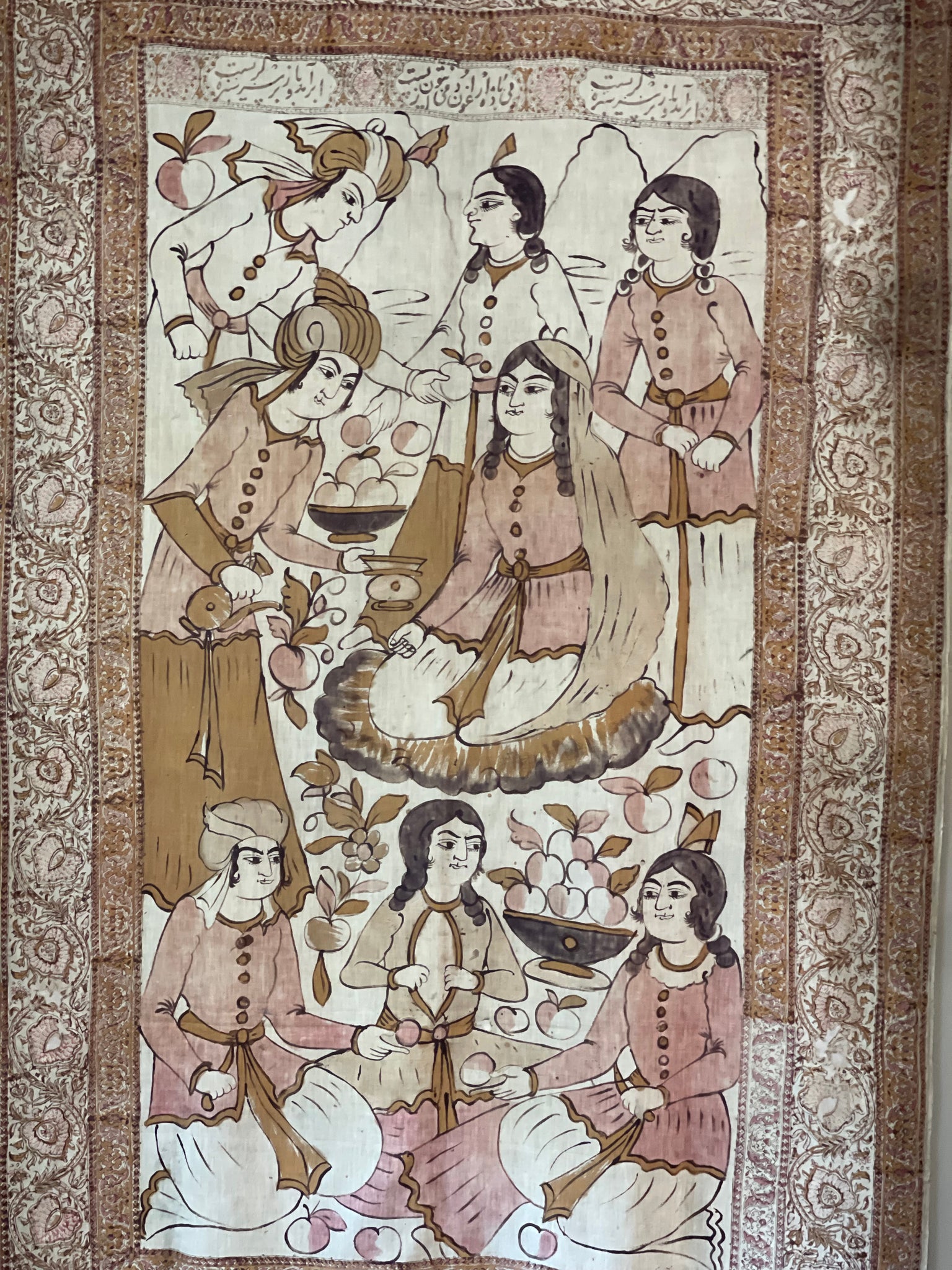 Hand-painted Antique Portrait Wallhanging Kalamkari: C19th Isfahan, Persia