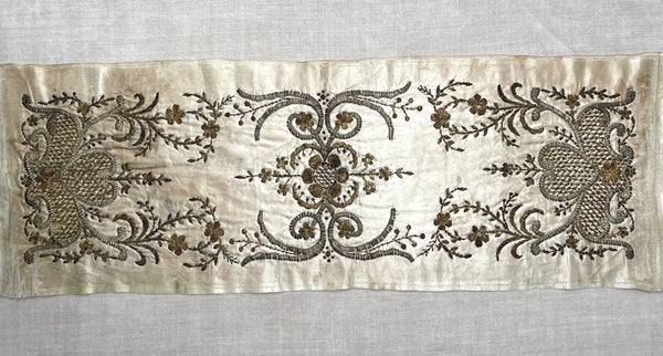 Antique Ottoman Silver Thread Embroidered Panel: C19th Turkey