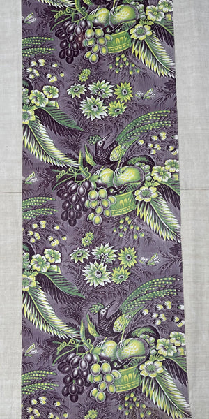 A Rare Antique Chintz Panel Birds of Paradise Baskets of Fruit: C19th France