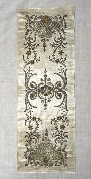 Antique Ottoman Silver Thread Embroidered Panel: C19th Turkey