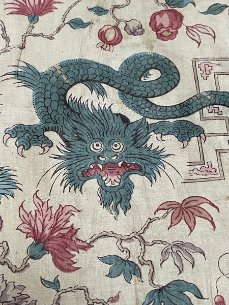 Panel of Georgian Glazed Chintz with Dragons and Exotic Creatures: C1800 England