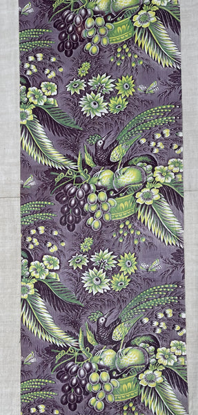 A Rare Antique Chintz Panel Birds of Paradise Baskets of Fruit: C19th France
