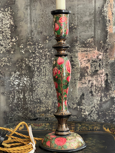 Pair Hand painted Floral Art Deco Era Table Lamp bases: C1920 Kashmir, Northern India