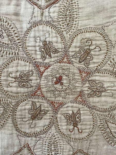 Rare Antique Hand Embroidered Kantha Quilt with Birds & Trees of Life: 19th Century, Bangladesh