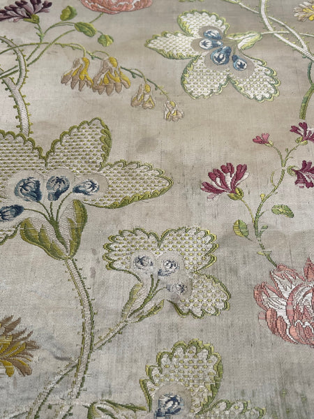 Antique Eighteenth Century Rococo Silk Brocade Panels: C18th Lyon, France