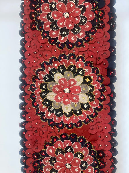 Antique Folk Art ‘Penny Rug’ Table Runner Wallhanging: C1900 Europe