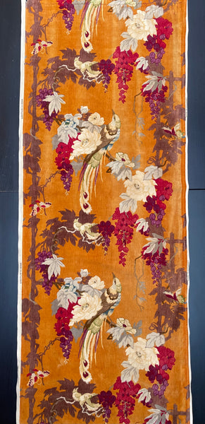 Original Antique Art Deco Chinoiserie Printed Velvet Liberty of London Design Birds Wisteria: C1920s London, England