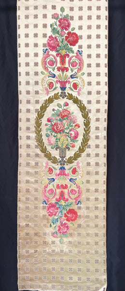 Antique Rare Silk Lampas Wallhanging Hand Woven Silk Panel: C18th France