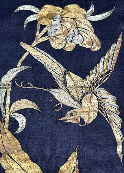Antique Find Gold and Silver Thread Embroidery with Peony and Phoenix: C19th Japan