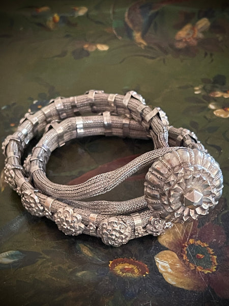 Antique High Grade Handmade Repoussè Silver Tribal Belt: C19th Northern India